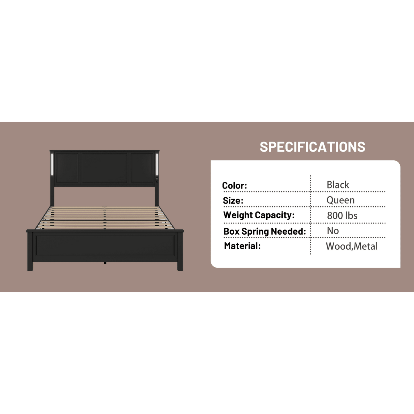 Queen Platform Bed Frame With Wood Headboard Footboard Charging Station LED Lights 12 Slats Support No Box Spring Needed Antique White