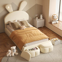 Twin Size Upholstered Platform Bed With Cartoon Ears Headboard And Built-In Light Beige