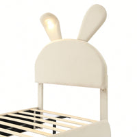 Twin Size Upholstered Platform Bed With Cartoon Ears Headboard And Built-In Light Beige