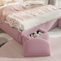 Full Size Upholstered Platform Bed With Cartoon Ears Headboard And Built-In Light In Pink