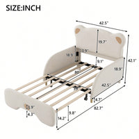 Twin XL Upholstered Stretchable Sofa Bed With Bear Shaped Headboard Beige