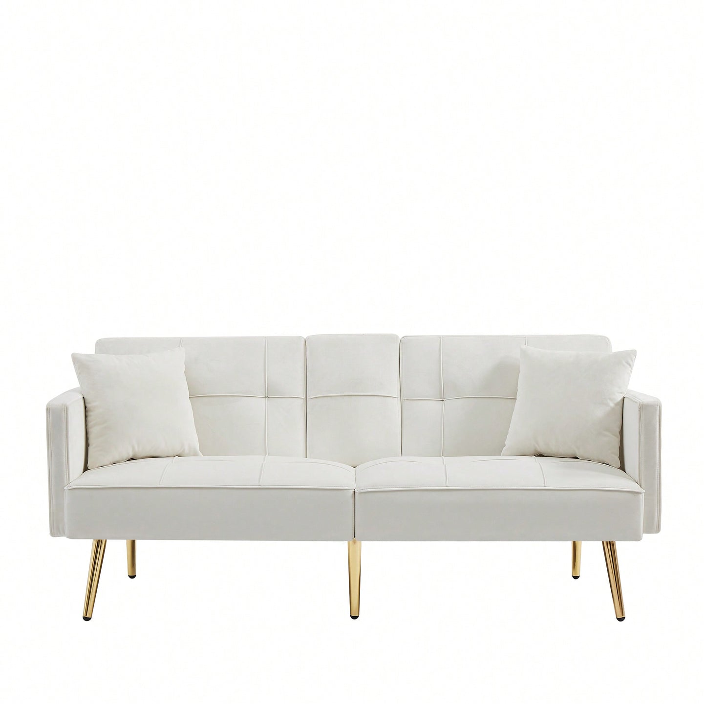 Elegant Cream White Velvet Sofa Bed With Gold Legs For Stylish Living Spaces