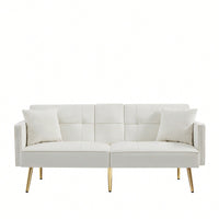 Elegant Cream White Velvet Sofa Bed With Gold Legs For Stylish Living Spaces