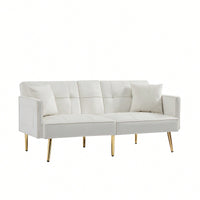 Elegant Cream White Velvet Sofa Bed With Gold Legs For Stylish Living Spaces