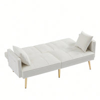 Elegant Cream White Velvet Sofa Bed With Gold Legs For Stylish Living Spaces