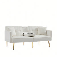 Elegant Cream White Velvet Sofa Bed With Gold Legs For Stylish Living Spaces