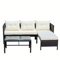 3 Piece Wicker Rattan Outdoor Patio Conversation Set With Beige Seat Cushions