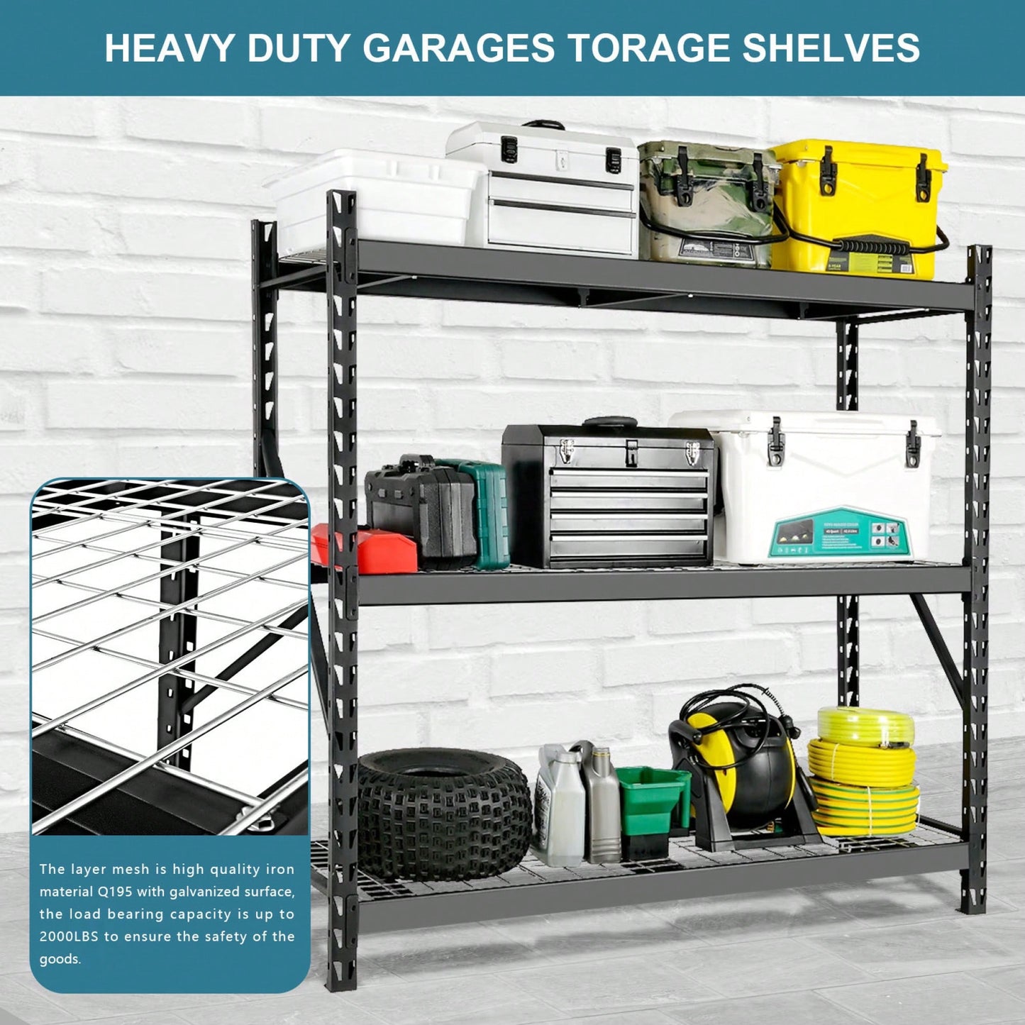 Heavy Duty 72 Inch Adjustable Garage Shelving Unit 6000lbs Capacity 3 Tier Metal Storage Rack For Industrial Garage Organization Black