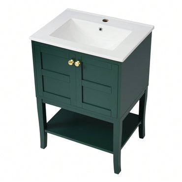 Modern 24 Inch Bathroom Vanity With Sink Top And Storage Cabinet, Stylish Single Sink Unit With 2 Doors For Efficient Bathroom Organization