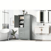 Spacious Grey Storage Cabinet With Doors And Three Drawers For Bathroom Or Office Organization