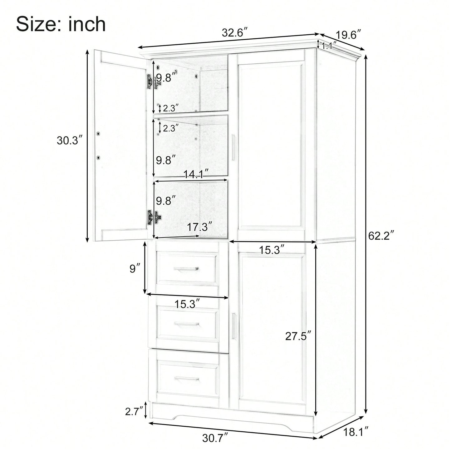 Spacious Grey Storage Cabinet With Doors And Three Drawers For Bathroom Or Office Organization