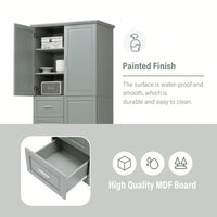 Spacious Grey Storage Cabinet With Doors And Three Drawers For Bathroom Or Office Organization