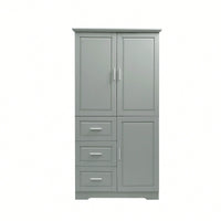 Spacious Grey Storage Cabinet With Doors And Three Drawers For Bathroom Or Office Organization