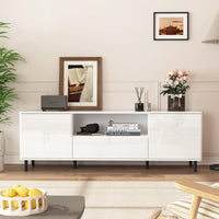 Sleek High Gloss Modern TV Console With Storage Shelves For Living Room Bedroom 63x15.74x19.68 Inch Cloud White Entertainment Center