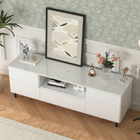 Sleek High Gloss Modern TV Console With Storage Shelves For Living Room Bedroom 63x15.74x19.68 Inch Cloud White Entertainment Center