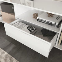 Sleek High Gloss Modern TV Console With Storage Shelves For Living Room Bedroom 63x15.74x19.68 Inch Cloud White Entertainment Center