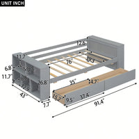 Twin Size Daybed With Storage Shelves And Drawers For Space Saving Solutions Gray