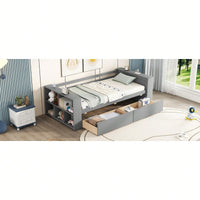 Twin Size Daybed With Storage Shelves And Drawers For Space Saving Solutions Gray