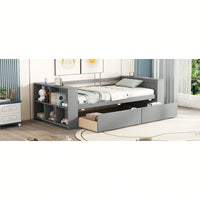 Twin Size Daybed With Storage Shelves And Drawers For Space Saving Solutions Gray