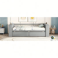 Twin Size Daybed With Storage Shelves And Drawers For Space Saving Solutions Gray