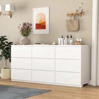 Modern White 9 Drawer Storage Cabinet For Bedroom And Living Room No Handle Design Wide Chest Of Drawers For Hallway Entryway