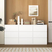 Modern White 9 Drawer Storage Cabinet For Bedroom And Living Room No Handle Design Wide Chest Of Drawers For Hallway Entryway