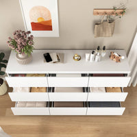 Modern White 9 Drawer Storage Cabinet For Bedroom And Living Room No Handle Design Wide Chest Of Drawers For Hallway Entryway