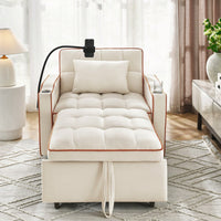 Adjustable Convertible Sleeper Chair Sofa Bed With Multi-Pockets For Small Spaces Living Room And Bedroom 3-In-1 Design