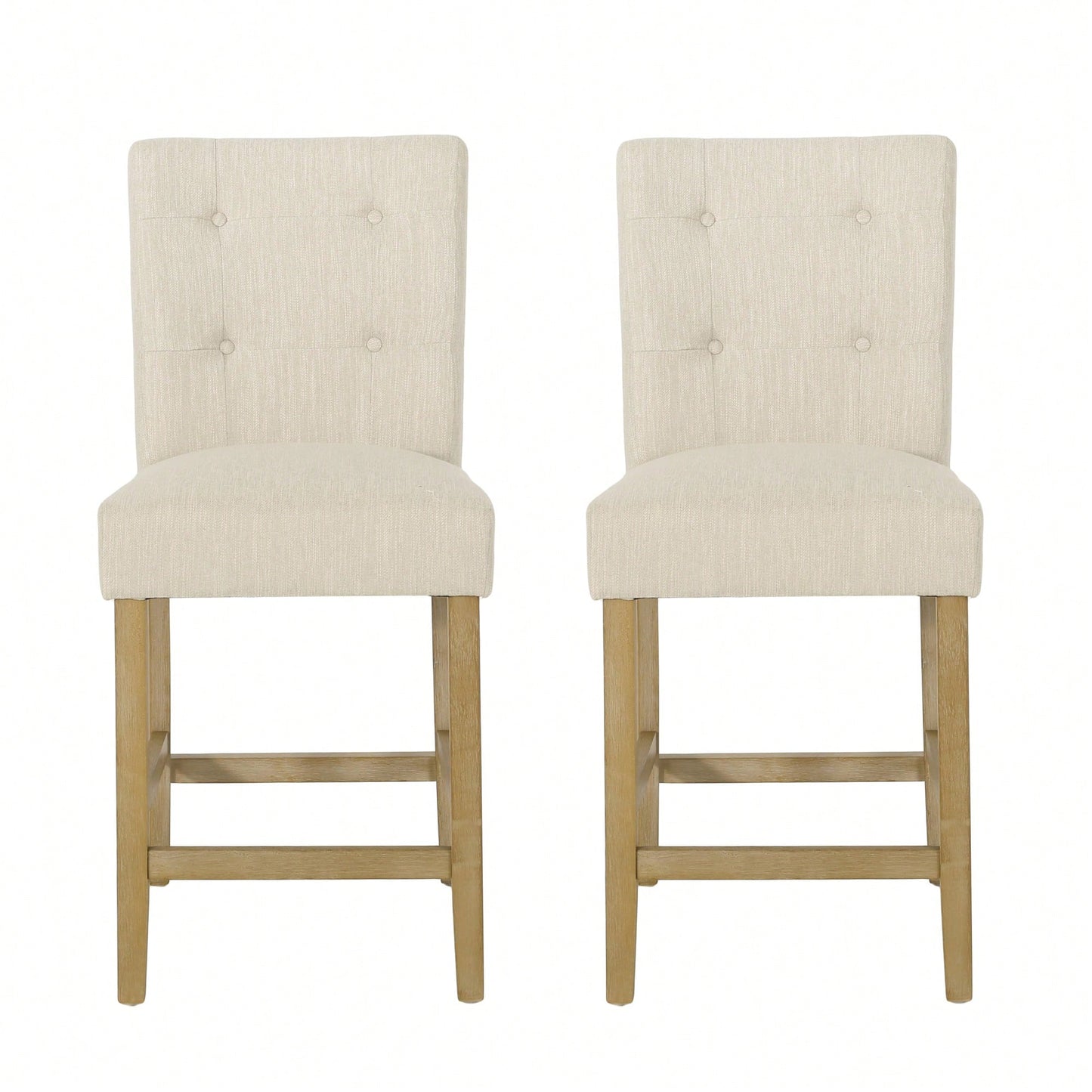 Button Tufted Counter Stools Set Of 2 26 Inch Stylish Upholstered Seating For Kitchen Island Or Bar Beige