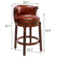 26 Inch Cowhide Leather Swivel Bar Stool With Back For Kitchen Counter - Brown 1pc