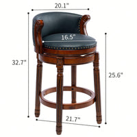 26 Inch Cowhide Leather Swivel Bar Stool With Back For Kitchen Counter - Brown 1pc