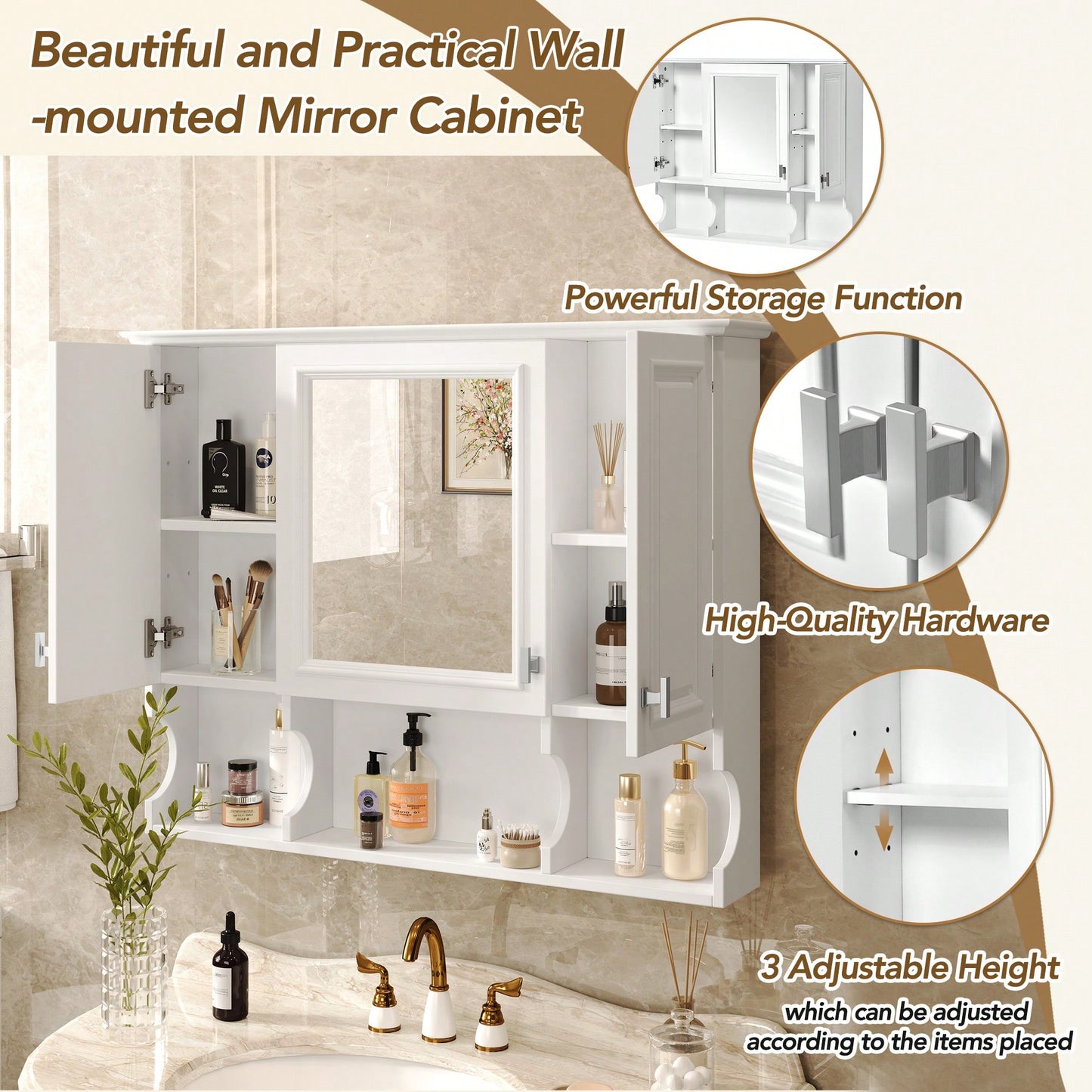 35x28 Wall Mounted Bathroom Medicine Cabinet With Mirror And Open Shelves Modern Storage Solution