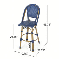 Bamboo Finish Outdoor PE Rattan Aluminum Barstools Set Of 2 For Patio Dining Navy Blue