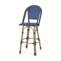 Bamboo Finish Outdoor PE Rattan Aluminum Barstools Set Of 2 For Patio Dining Navy Blue