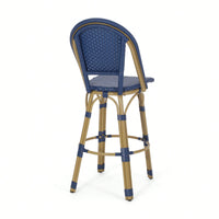 Bamboo Finish Outdoor PE Rattan Aluminum Barstools Set Of 2 For Patio Dining Navy Blue