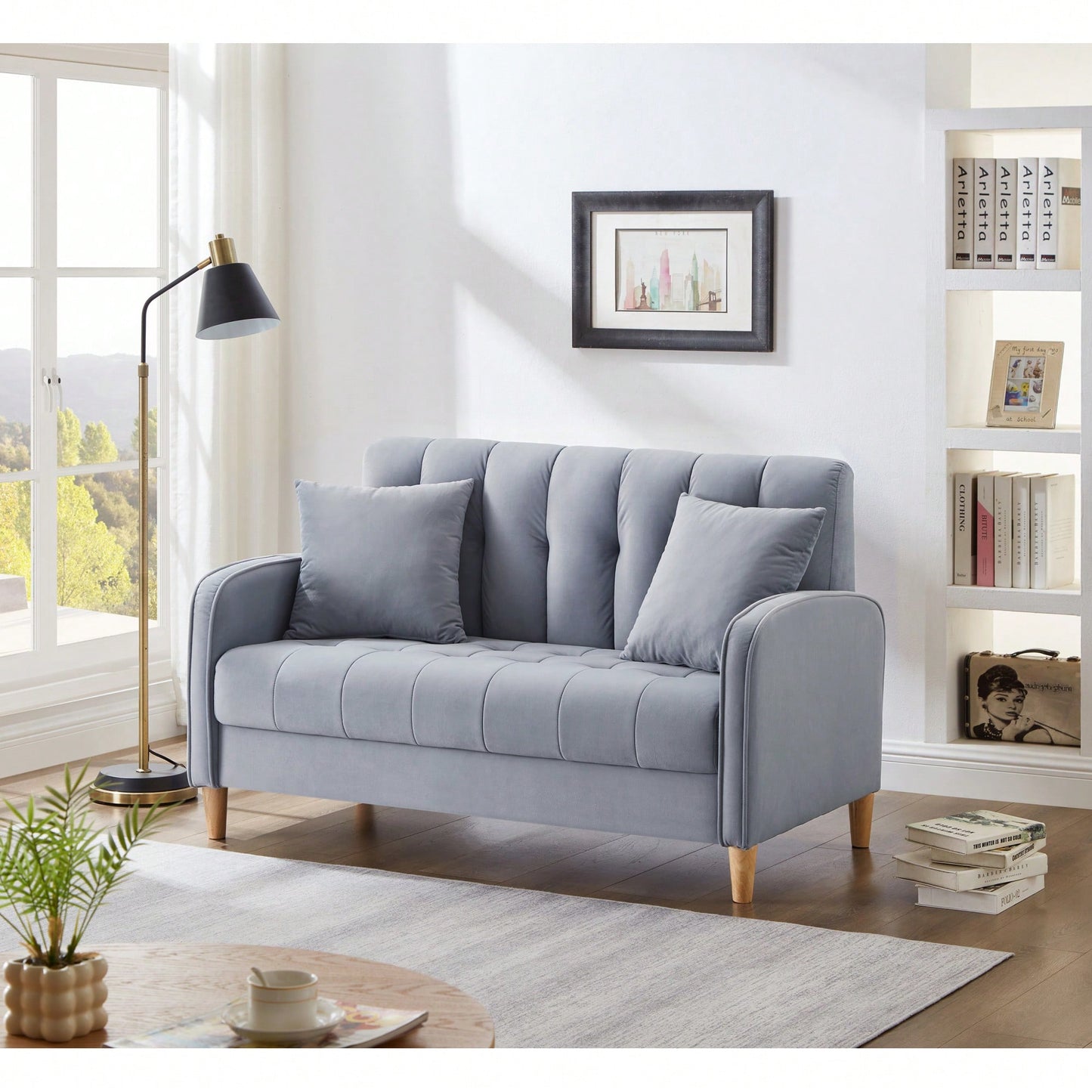 Contemporary Velvet Loveseat For Small Spaces Elegant Tufted Sofa In Beige Ideal For Living Room