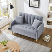 Contemporary Velvet Loveseat For Small Spaces Elegant Tufted Sofa In Beige Ideal For Living Room