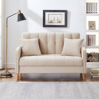 Contemporary Velvet Loveseat For Small Spaces Elegant Tufted Sofa In Beige Ideal For Living Room