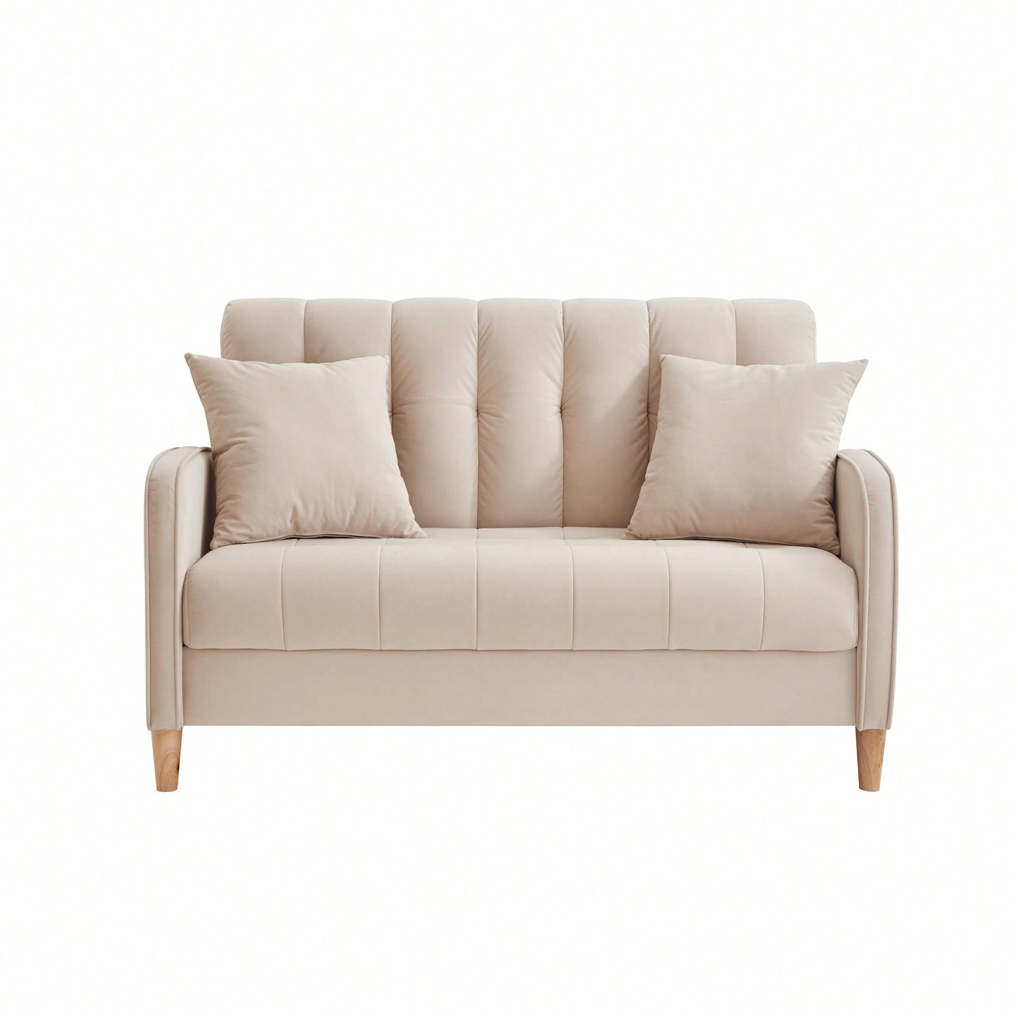 Contemporary Velvet Loveseat For Small Spaces Elegant Tufted Sofa In Beige Ideal For Living Room