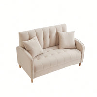 Contemporary Velvet Loveseat For Small Spaces Elegant Tufted Sofa In Beige Ideal For Living Room