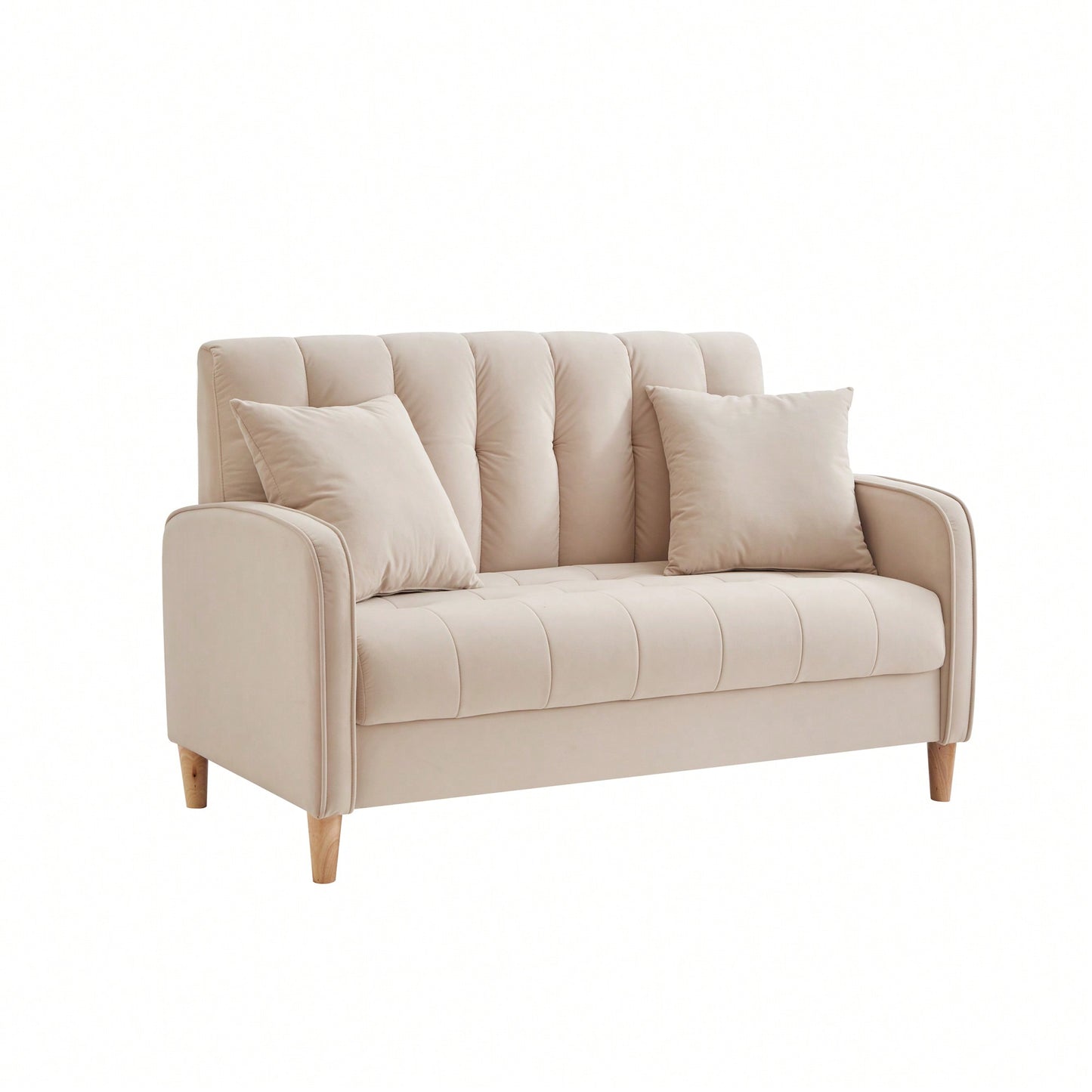 Contemporary Velvet Loveseat For Small Spaces Elegant Tufted Sofa In Beige Ideal For Living Room