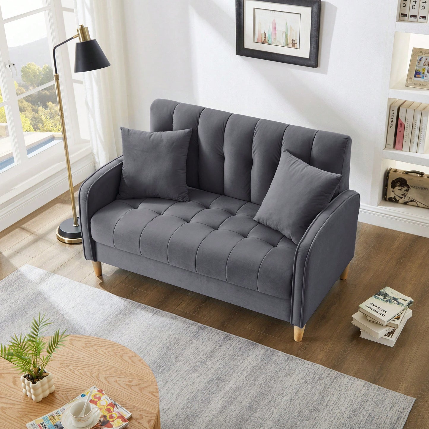 Contemporary Velvet Loveseat For Small Spaces Elegant Tufted Sofa In Beige Ideal For Living Room