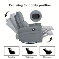 Modern 360° Swivel Rocking Recliner Chair For Nursery And Living Room With Side Pocket In Light Gray