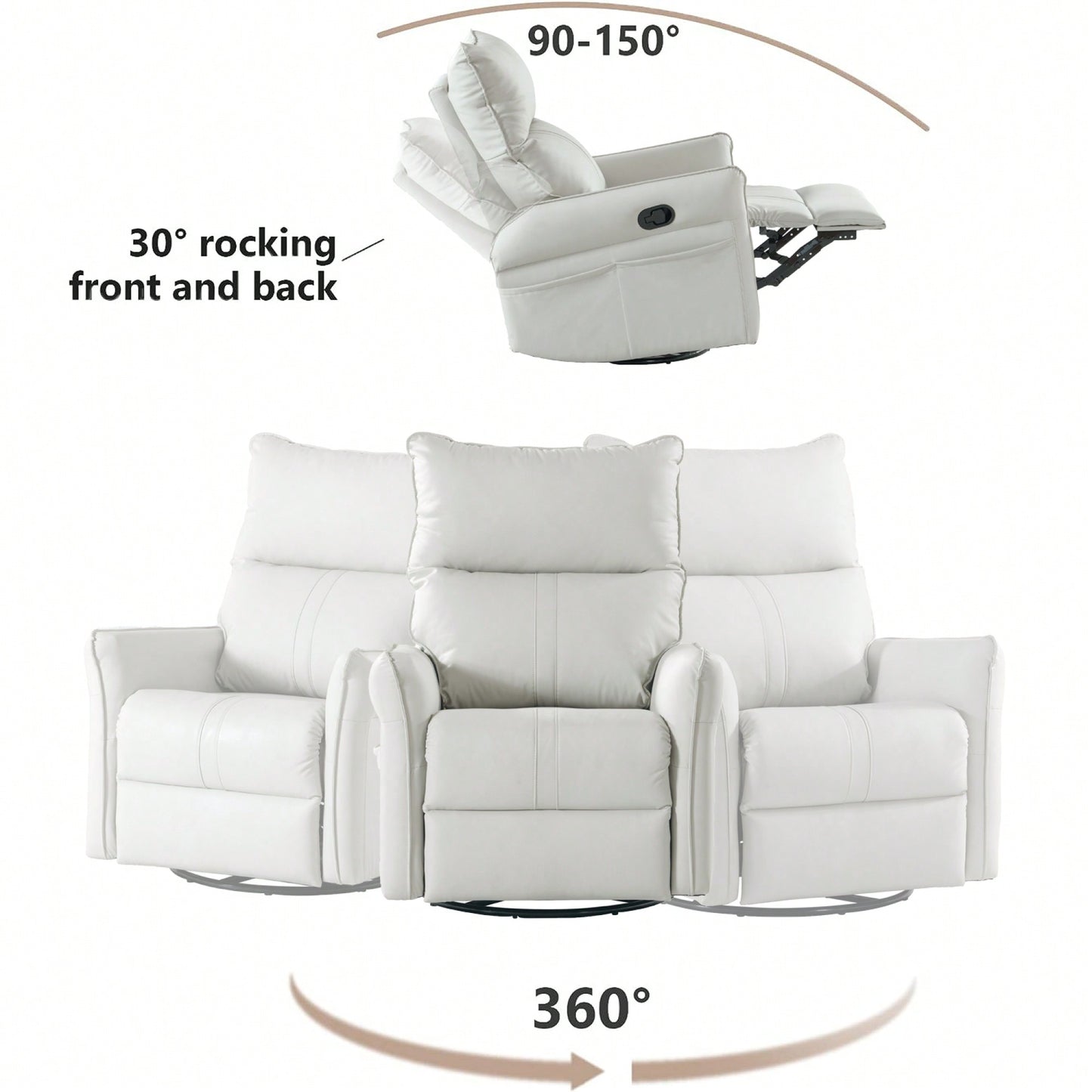 Modern 360° Swivel Rocking Recliner Chair For Nursery And Living Room With Side Pocket In Light Gray