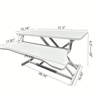 Height Adjustable 32 Inch Sit To Stand Desk Converter For Dual Monitors And Laptops With Wide Keyboard Tray In White