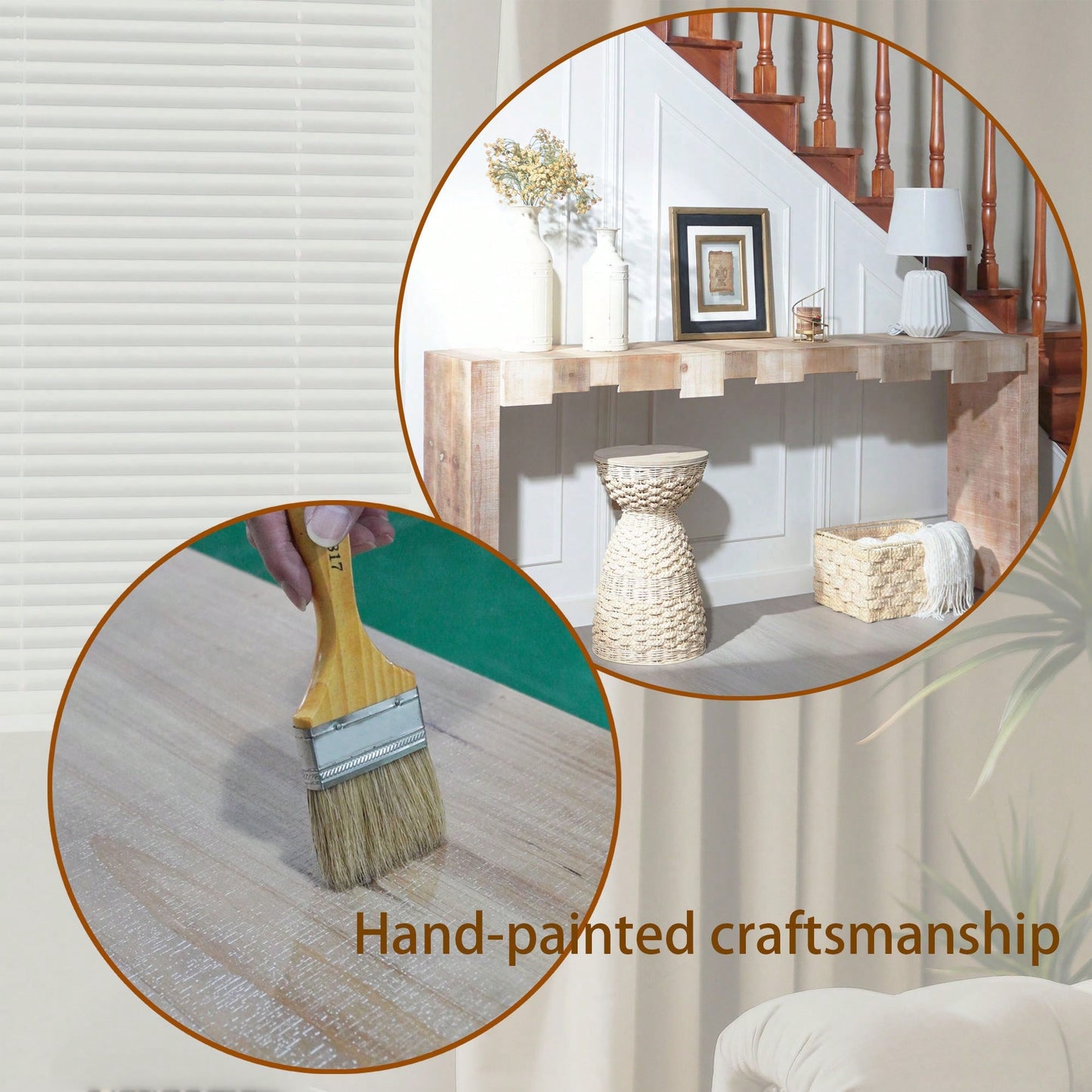 Rustic Modern Step-Block Design Console Table In Manufactured Wood For Living Room Or Entryway