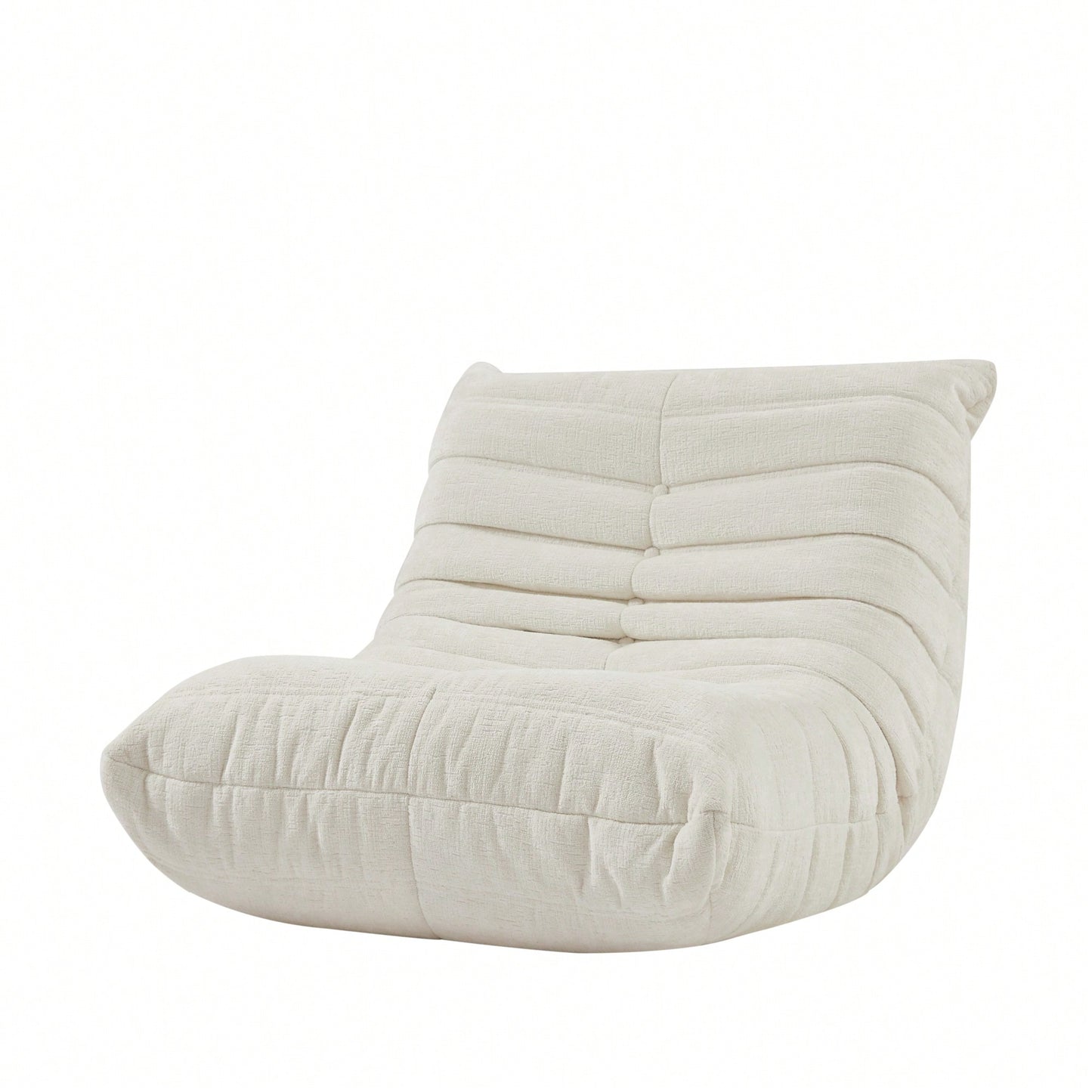 Cozy Chenille Fireside Chair And Modern Armless Lounge Sofa For Living Room, Bedroom, Or Office - Stylish Accent Bean Bag Seating In White