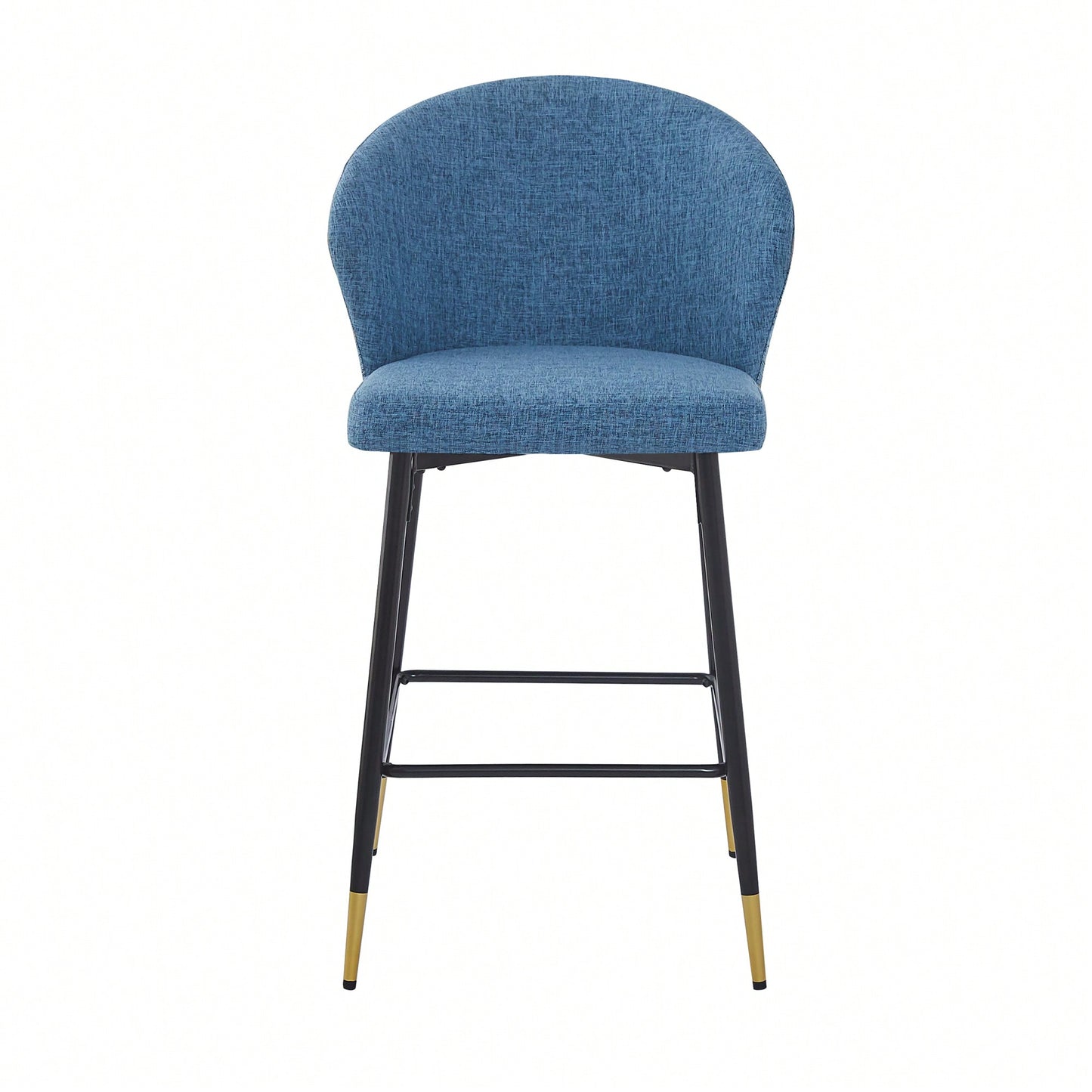 Set Of 2 Jacquard Upholstered Counter Height Bar Stools With Metal Footrest For Kitchen And Dining Room, 28 Inch Seat Height, Blue