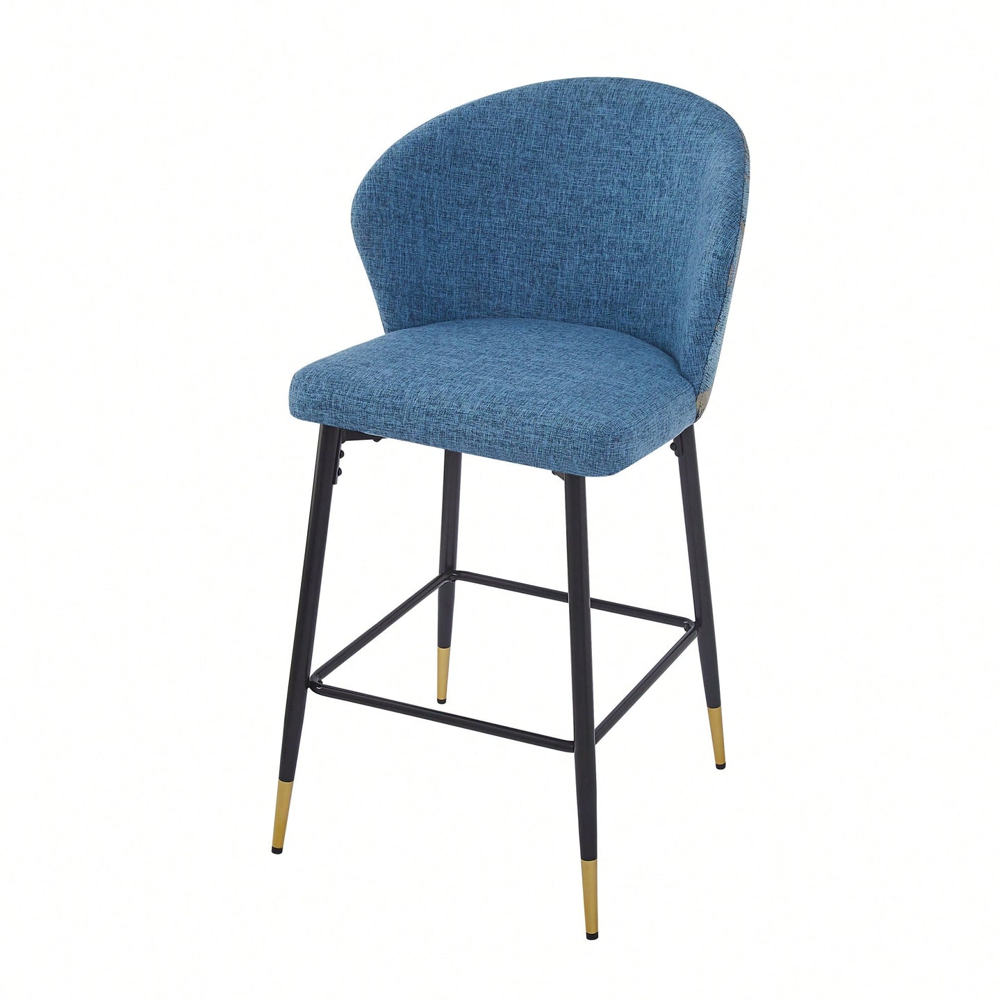 Set Of 2 Jacquard Upholstered Counter Height Bar Stools With Metal Footrest For Kitchen And Dining Room, 28 Inch Seat Height, Blue