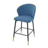 Set Of 2 Jacquard Upholstered Counter Height Bar Stools With Metal Footrest For Kitchen And Dining Room, 28 Inch Seat Height, Blue